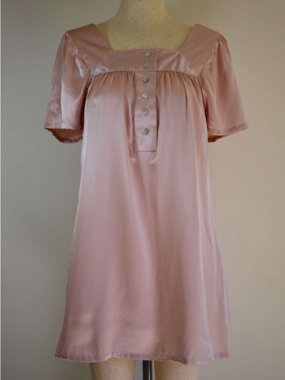 NWOT 100% Silk Women's Satin Baby Doll Dress Nightshirt Slip Blush Pink XS